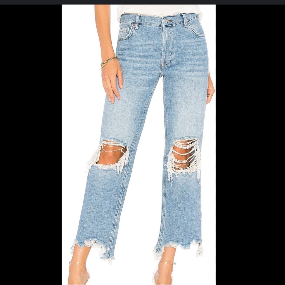 Free People Women’s Maggie Straight Leg Distressed Jeans